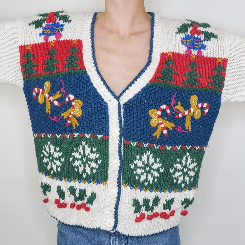 Vintage 90s Cabin Creek Christmas Cardigan Sweater - Picture 2 of 7